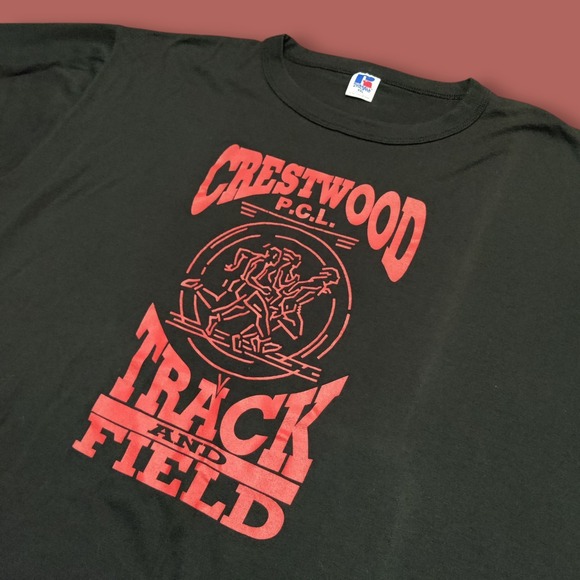 Vintage Track And Field T Shirt Russel Tag Black USA Made Size XXL * Fade Flaw * - Picture 1 of 7